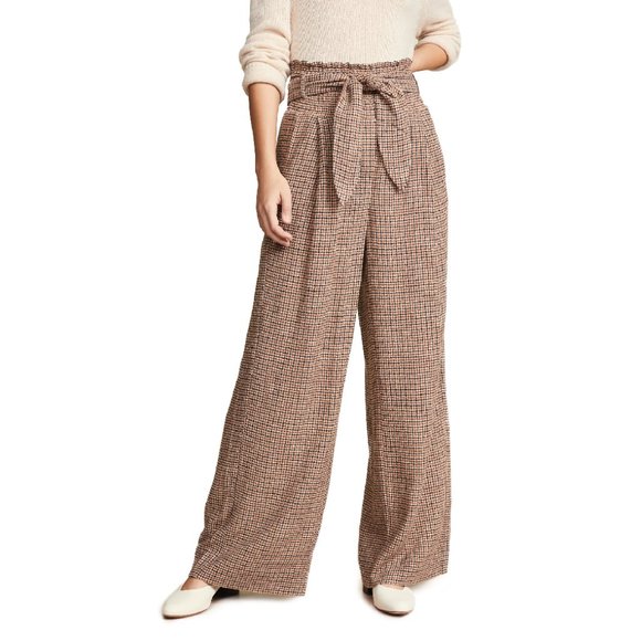 Nanushka Pants - Nanushka Private Pant Houndstooth Check Wide Leg Smocked Waist J25